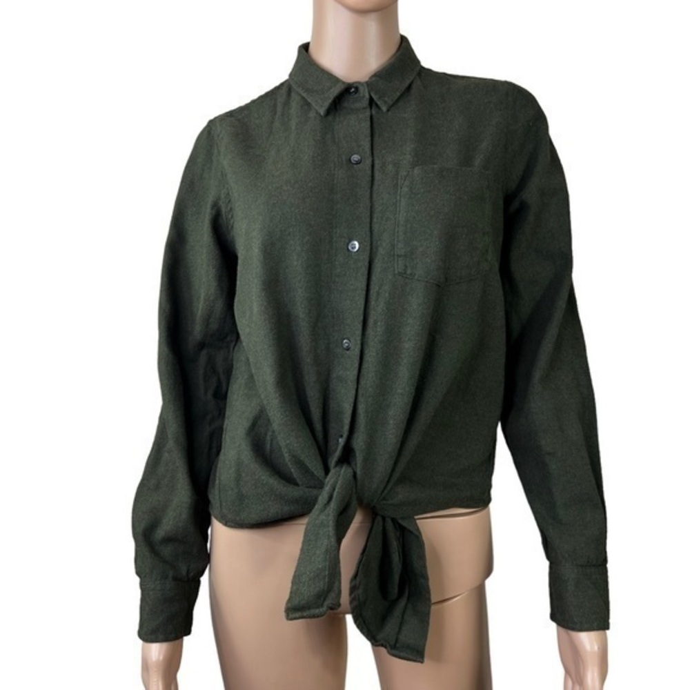 Madewell Women Top Blouse crop Green Teal Button down Size M